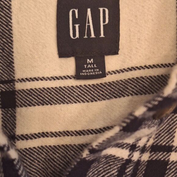 Gap Shirt Cotton Flannel Plaid Navy Blue Oversized Button Up Women Medium TALL - Picture 4 of 14